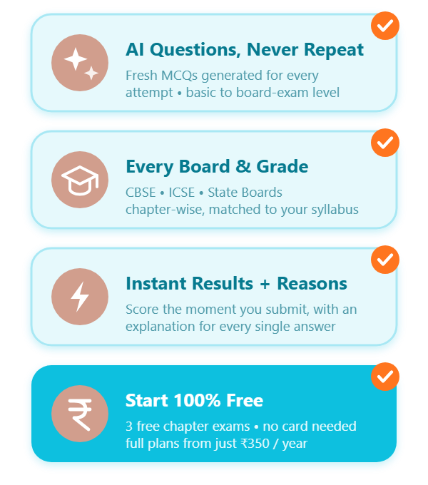 ChapterTest advantages: AI questions that never repeat, every board and grade, instant results with explanations, start free